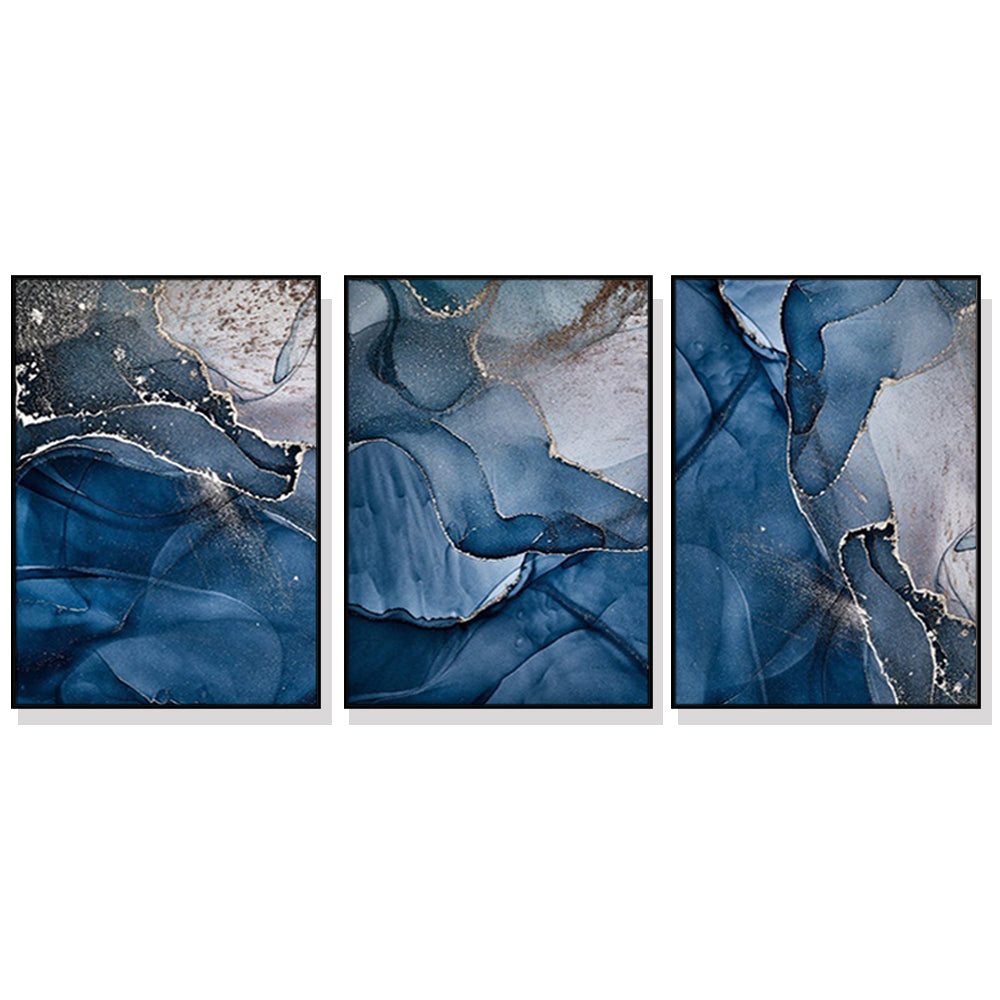 50cmx70cm Blue Gold Marble Canvas Wall Art in a black frame, showcasing elegant marble design.