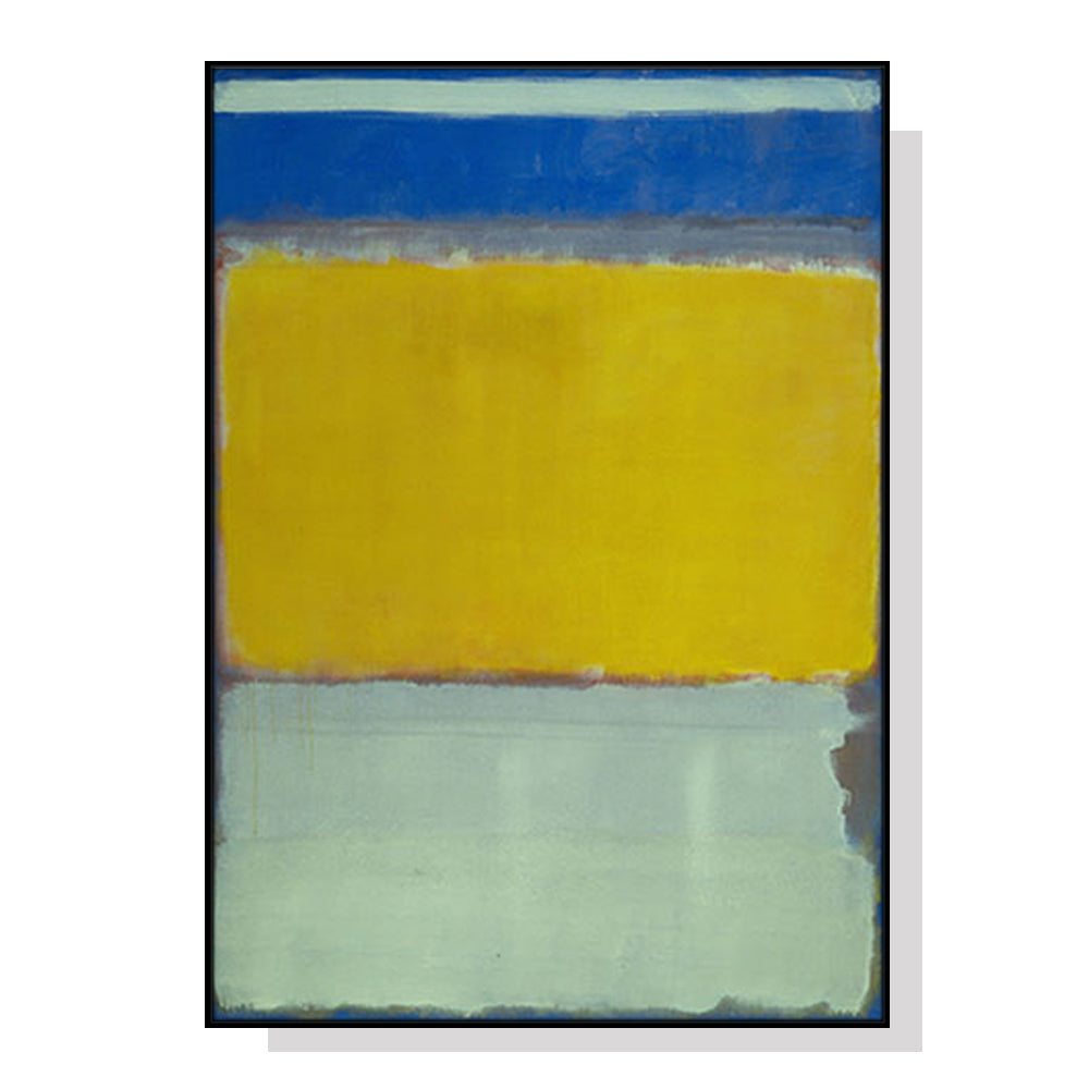 50cmx70cm canvas wall art by Mark Rothko featuring blue, yellow, and green colors in a black frame, perfect for home decor.