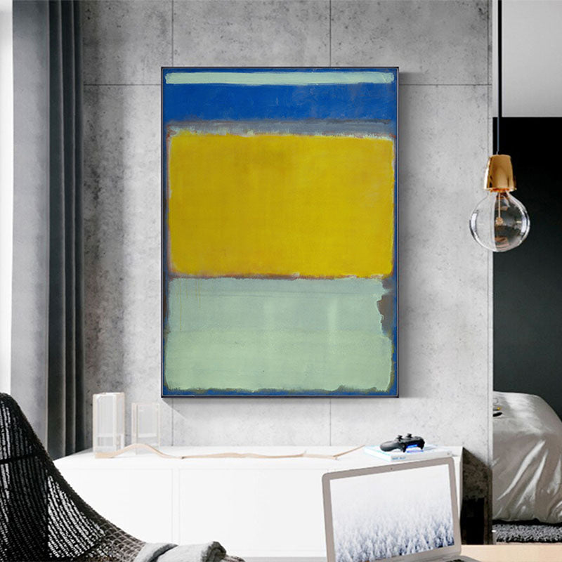 50cmx70cm canvas wall art by Mark Rothko featuring blue, yellow, and green colors in a black frame, perfect for home decor.