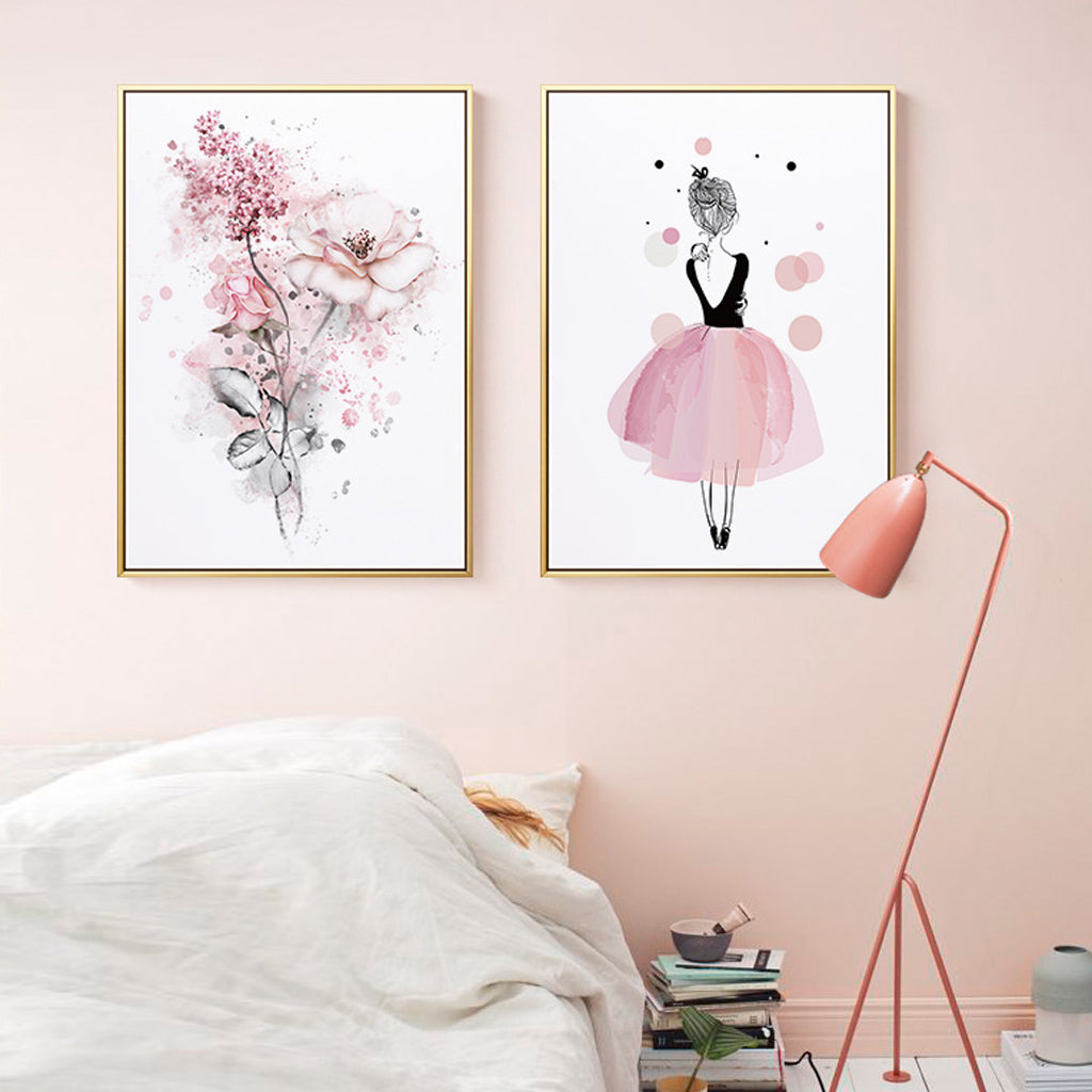 50cmx70cm canvas wall art featuring a dancing ballerina in Paris, framed in an elegant gold frame.