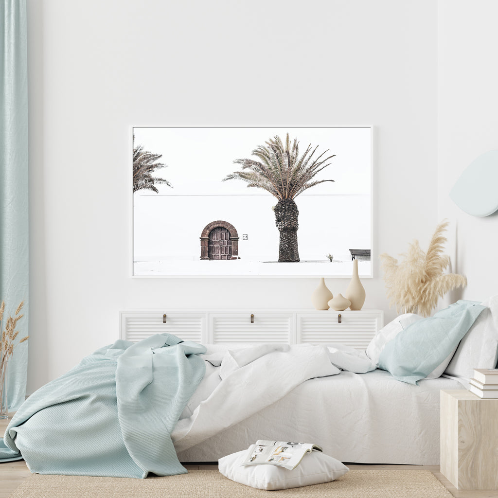 50cmx70cm European Palm Tree canvas wall art in a white frame, showcasing vibrant colors and a modern floating effect.