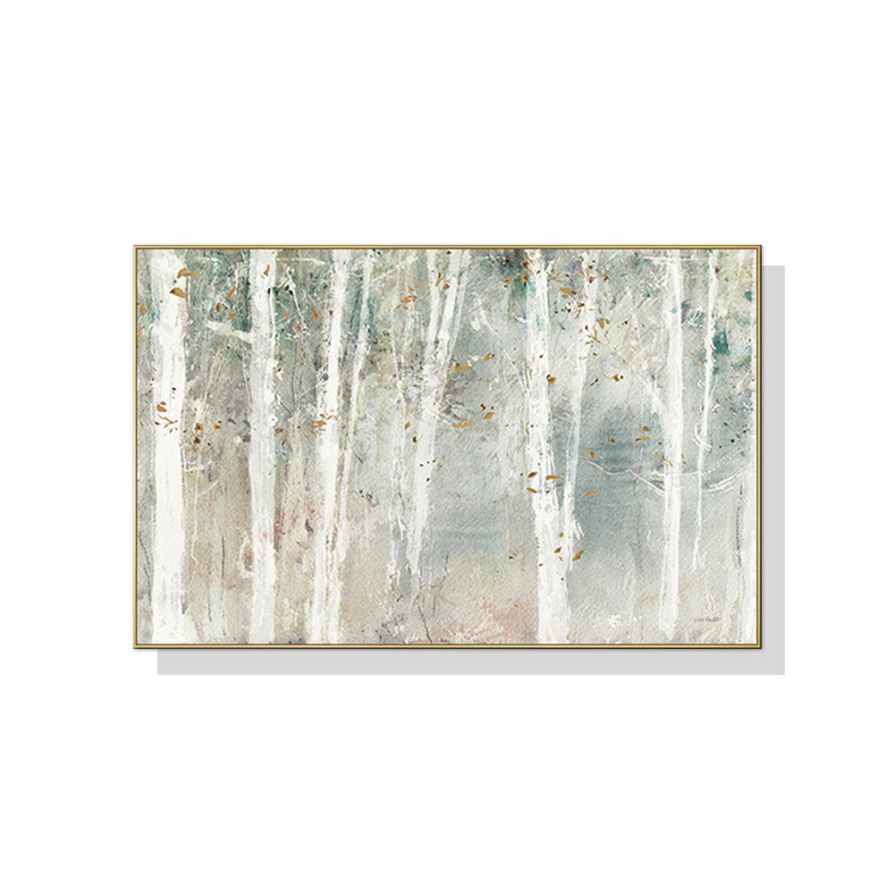 50cmx70cm Forest canvas wall art in a gold frame, showcasing vibrant colors and a floating effect.