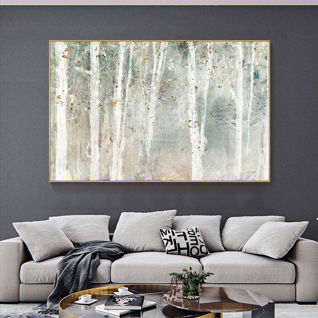 50cmx70cm Forest canvas wall art in a gold frame, showcasing vibrant colors and a floating effect.