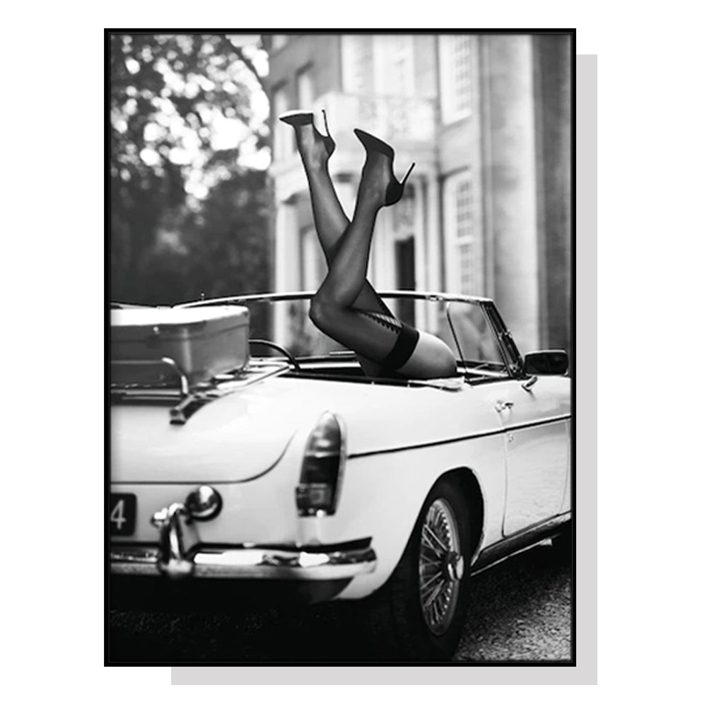 50cmx70cm canvas wall art featuring high heels in a classic black frame, elegantly displayed for home decor.