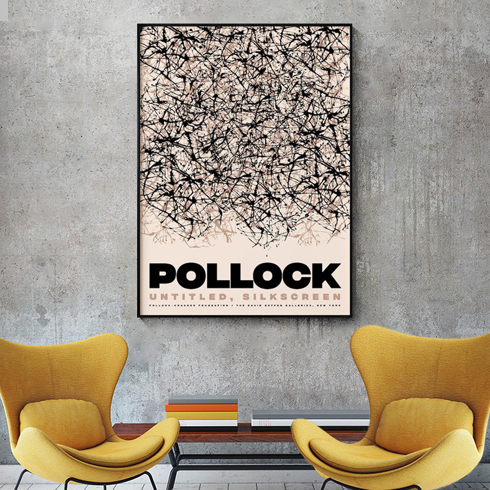 50cmx70cm Jackson Pollock Exhibition II canvas wall art in a black frame, showcasing vibrant colors and abstract patterns.