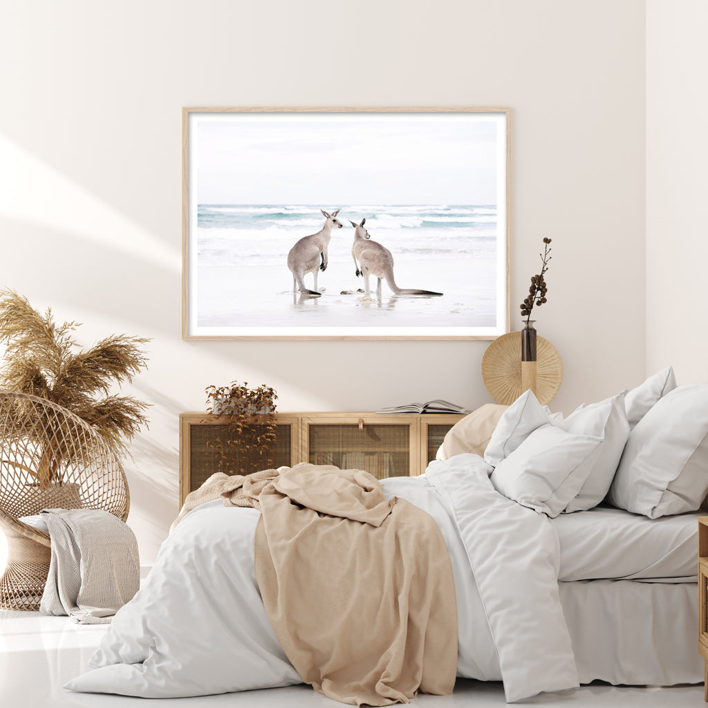 50cmx70cm Kangaroo Wood Frame Canvas Wall Art featuring vibrant colors and a floating frame design, perfect for home decor.