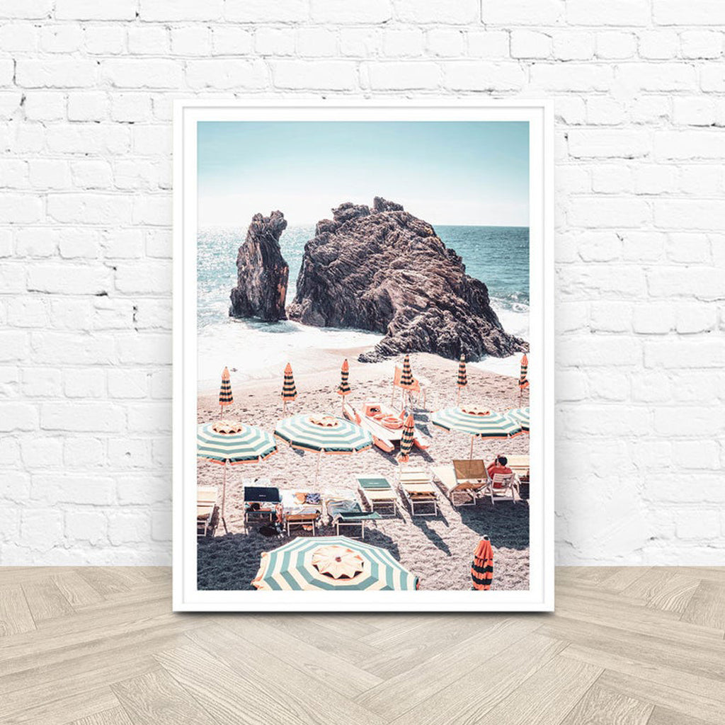 50cmx70cm landscape art print in a white frame, showcasing vibrant colors and a floating effect.