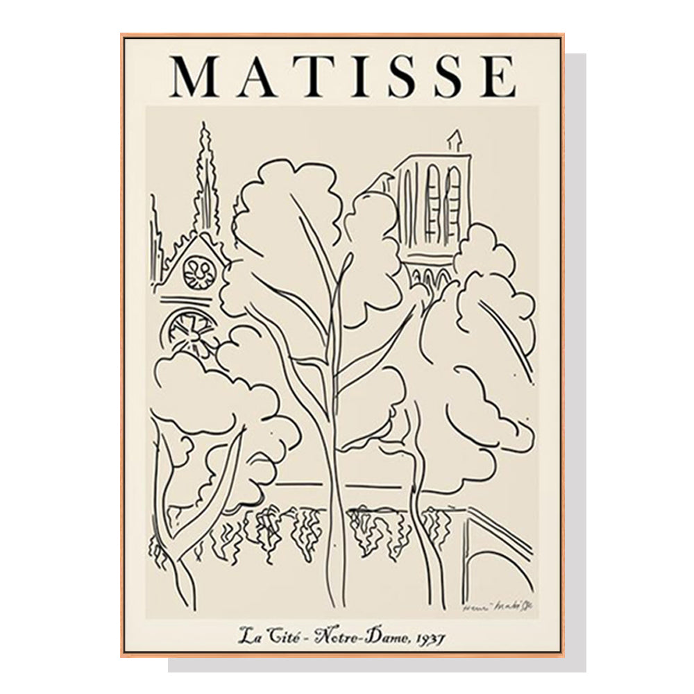 50cmx70cm Line Art by Henri Matisse, framed canvas wall art showcasing elegant line drawings in a stylish floating frame.