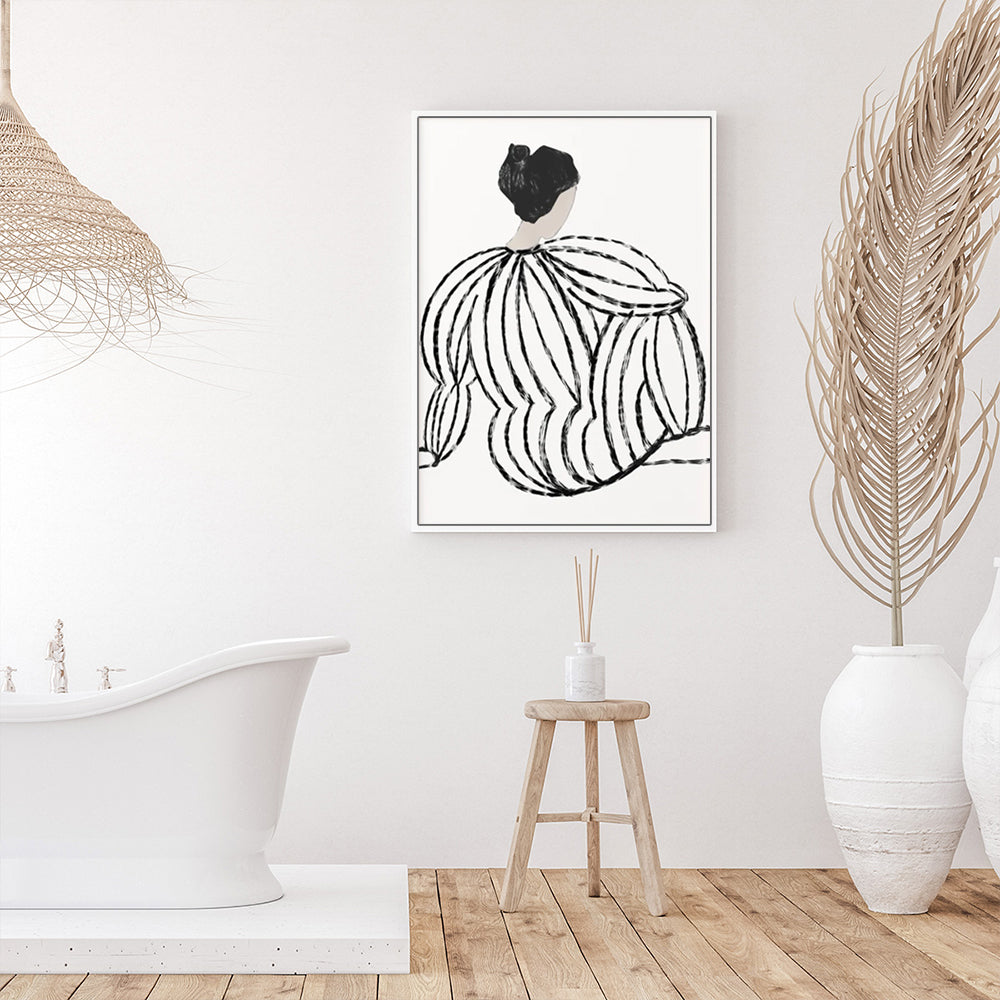 50cmx70cm Modern Lady Canvas Wall Art in a white floating frame, showcasing elegant design and premium quality.