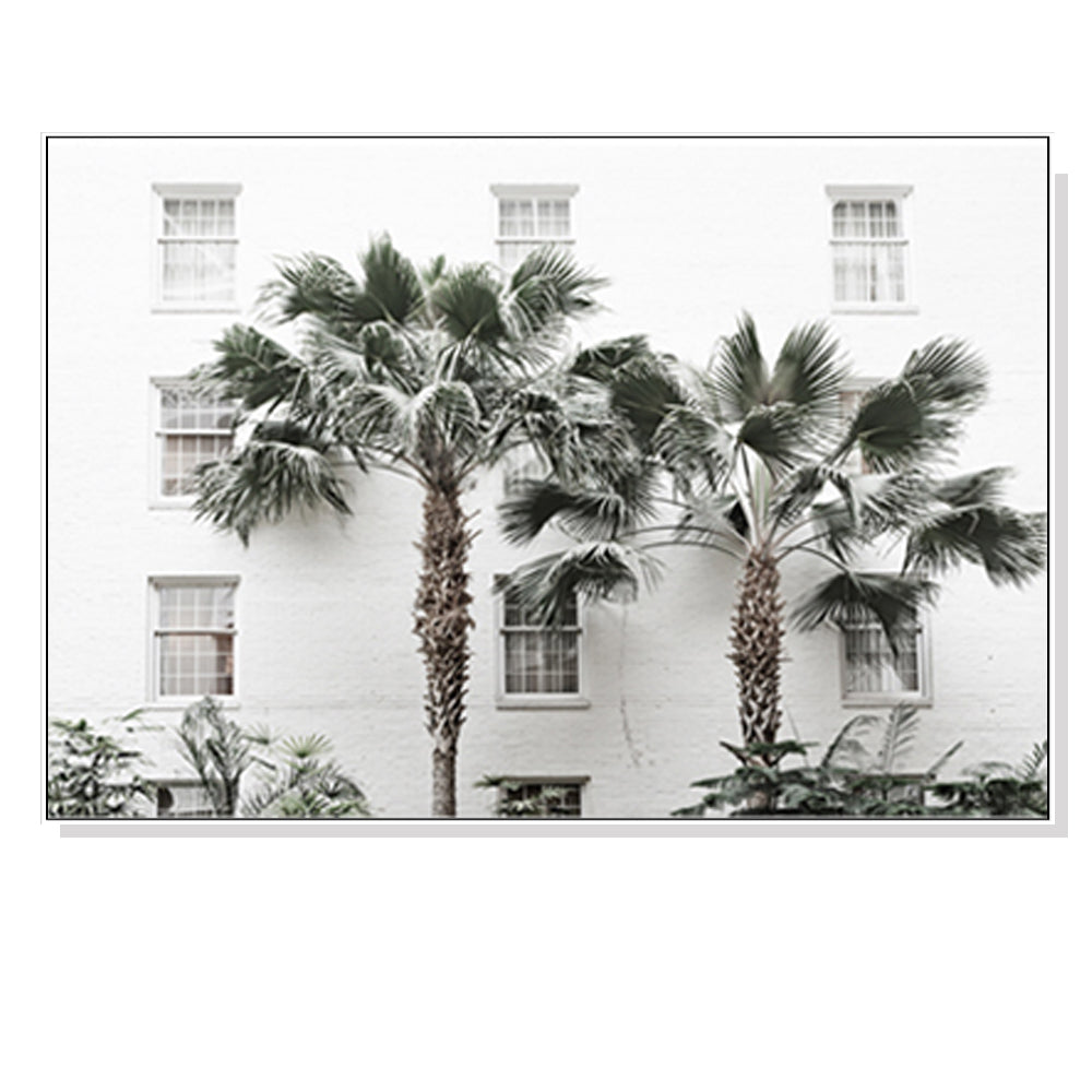 50cmx70cm Palm Tree Canvas Wall Art in a white frame, showcasing a vibrant palm tree design, perfect for home decor.