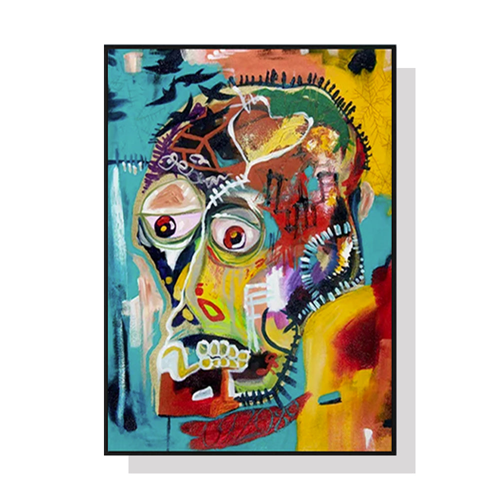 50cmx70cm Pop Art Head canvas wall art in a black frame, showcasing vibrant colors and a modern design, perfect for home decor.