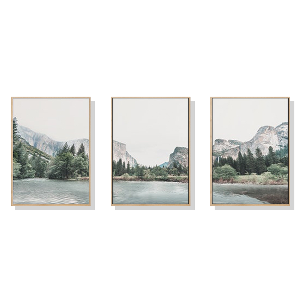 Framed canvas wall art of Yosemite Valley National Park, showcasing vibrant colors and stunning landscape details.