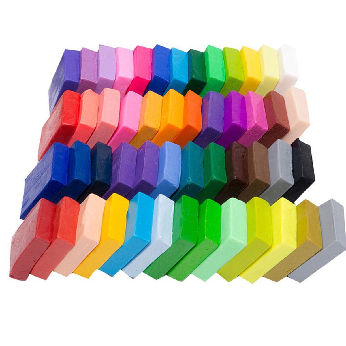 A colorful assortment of 50 polymer clay blocks in various shades, ideal for crafting and modeling projects.