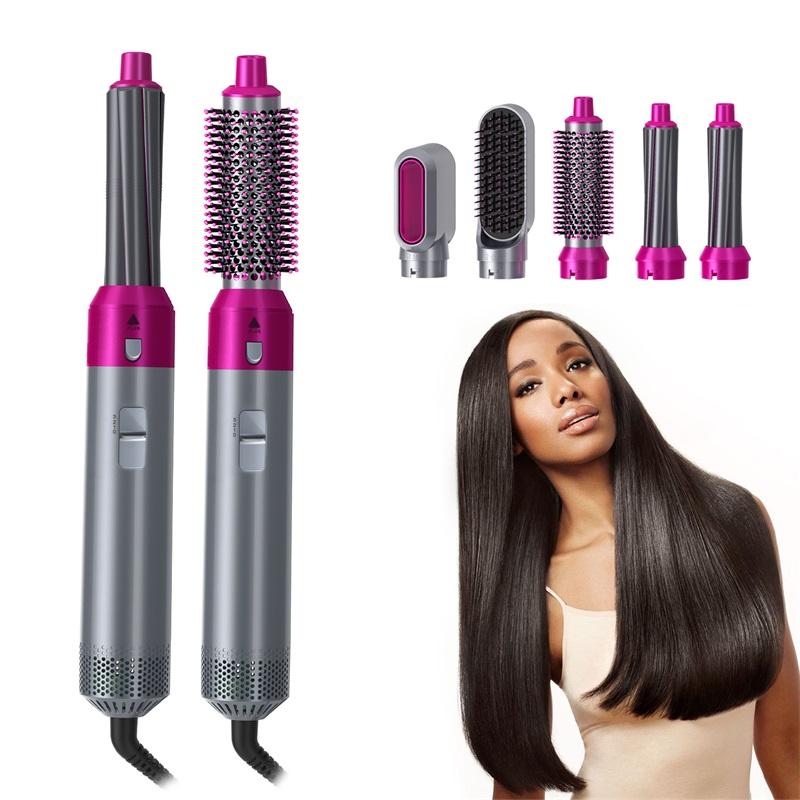 5 Heads Multi-function Hair Curler Dryer in pink color with automatic curling feature and ceramic heating element.