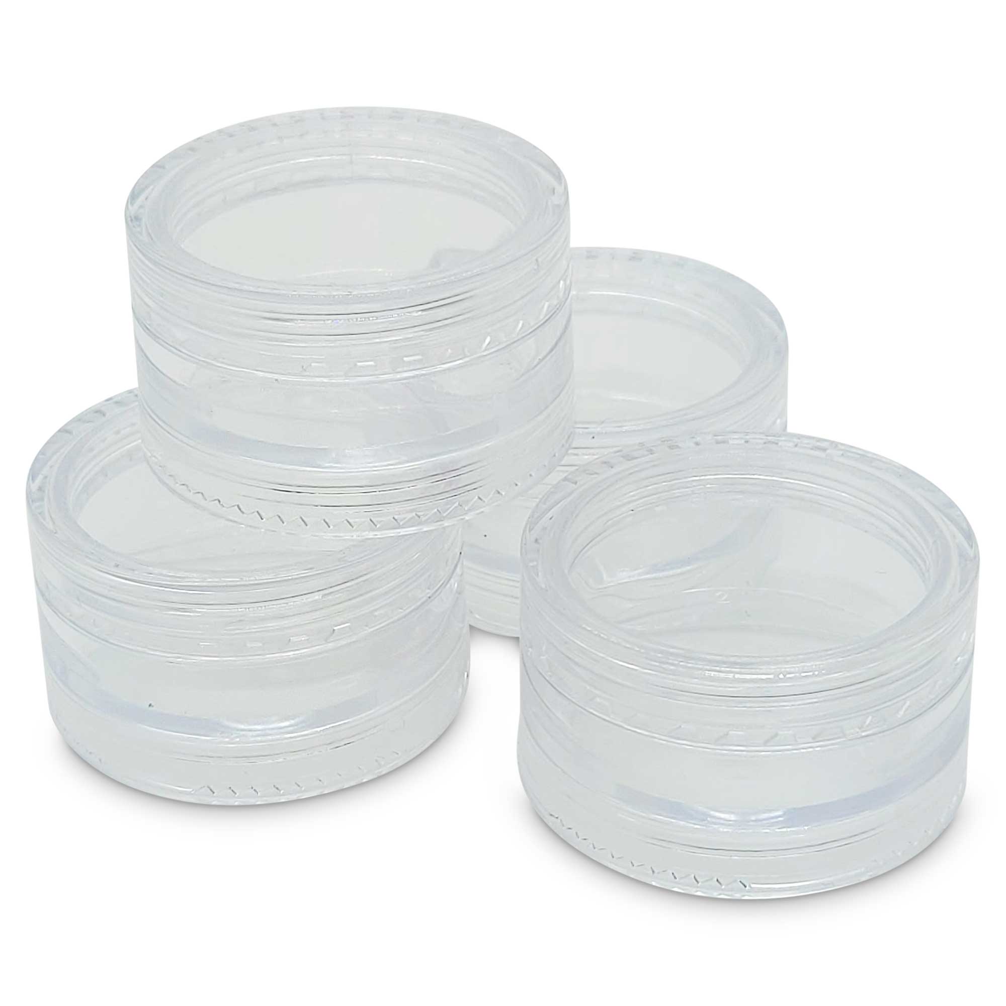 A set of 50 clear 3ml lip balm containers with lids, ideal for storing cosmetics and creams.