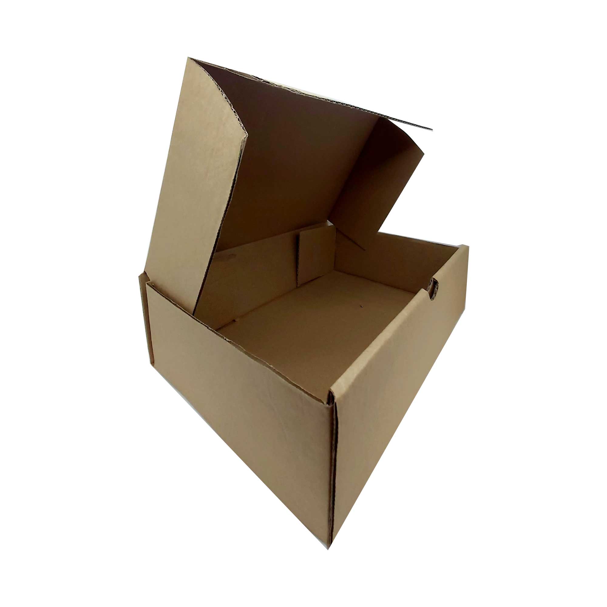 A stack of 50 brown die-cut mailing boxes, measuring 230x160x70 mm, ideal for shipping small items securely.