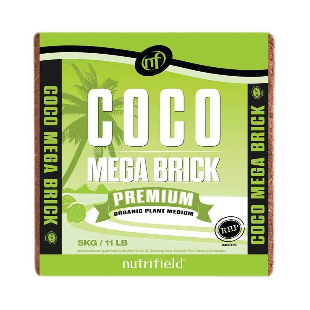 5Kg Coco Mega Brick Premium Coir Peat Organic Plant Growth Medium, compressed block ready to expand into 55L of nutrient-rich coir.