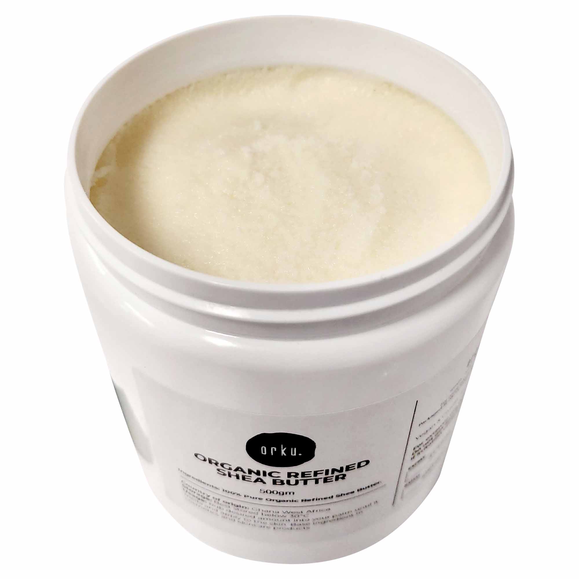 5Kg tub of refined organic shea butter, white and creamy texture, ideal for cosmetics and skincare applications.