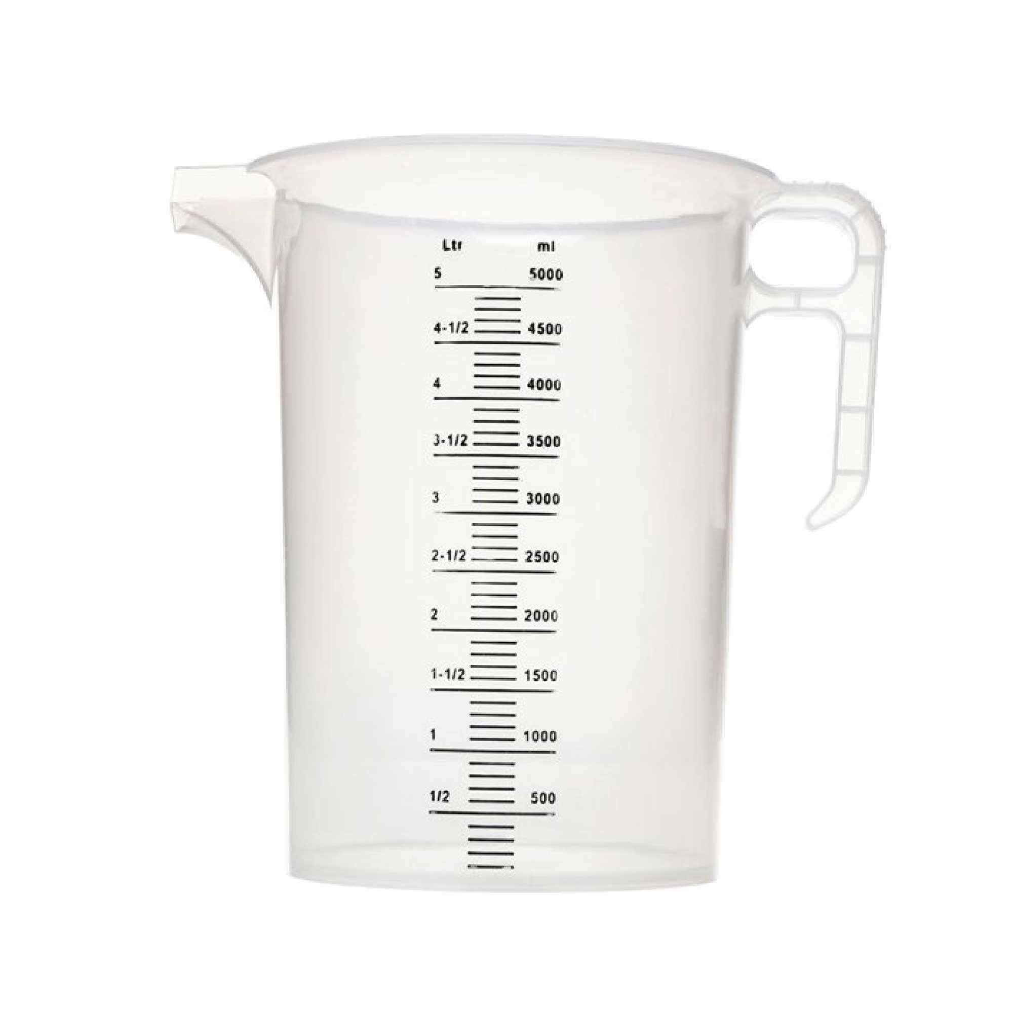 5L Measuring Jug made of clear heavy-duty food-grade polypropylene with a sturdy handle and clear measurement increments.