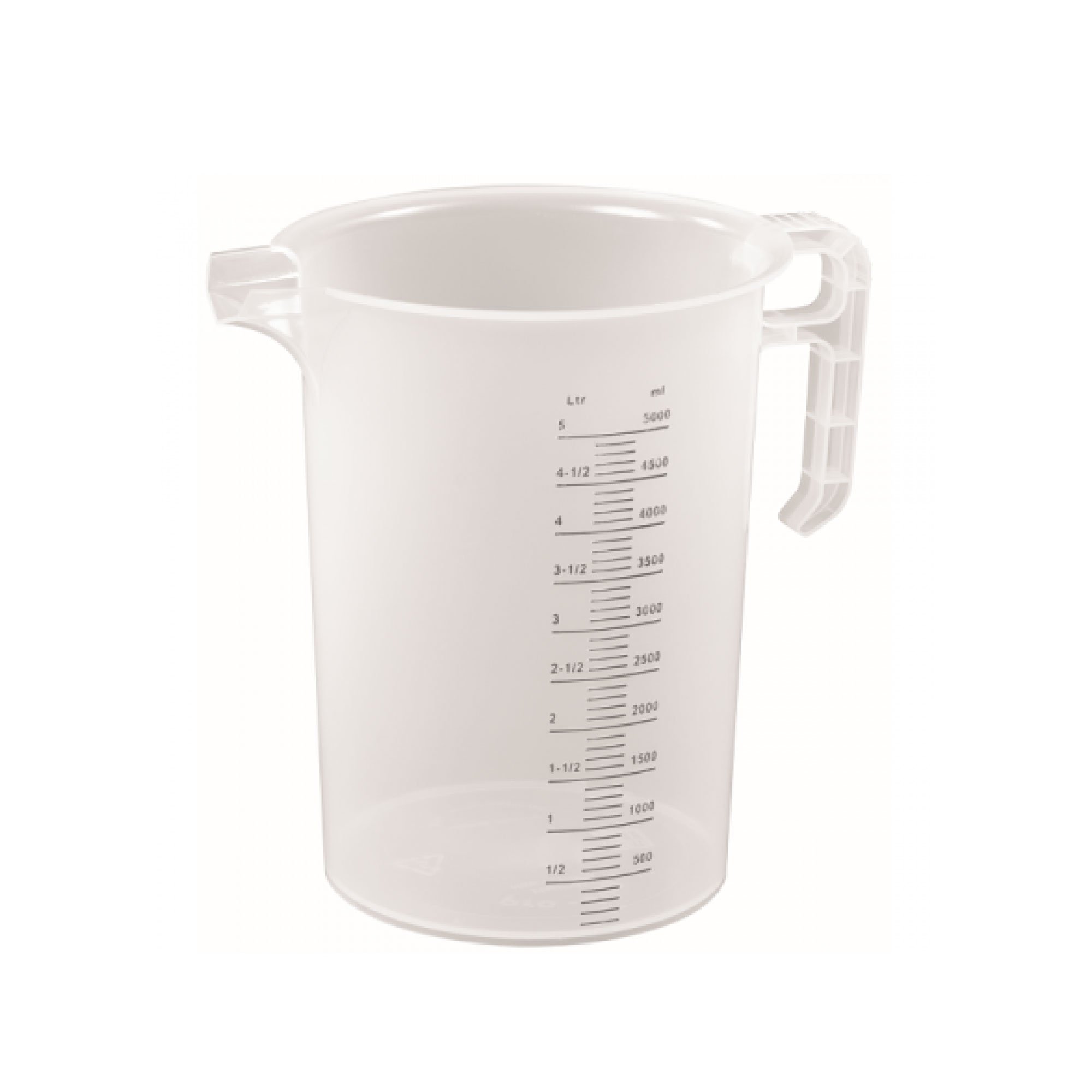 5L Measuring Jug made of clear heavy-duty food-grade polypropylene with a sturdy handle and clear measurement increments.