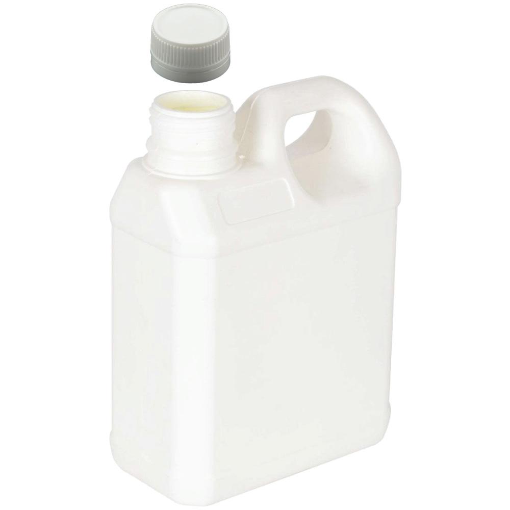 5L white HDPE plastic bottle with tamper evident screw cap, ideal for storing thick liquids safely.