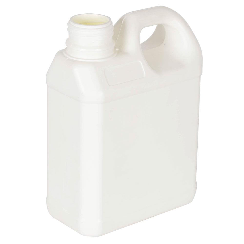 5L white HDPE plastic bottle with tamper evident screw cap, ideal for storing thick liquids safely.