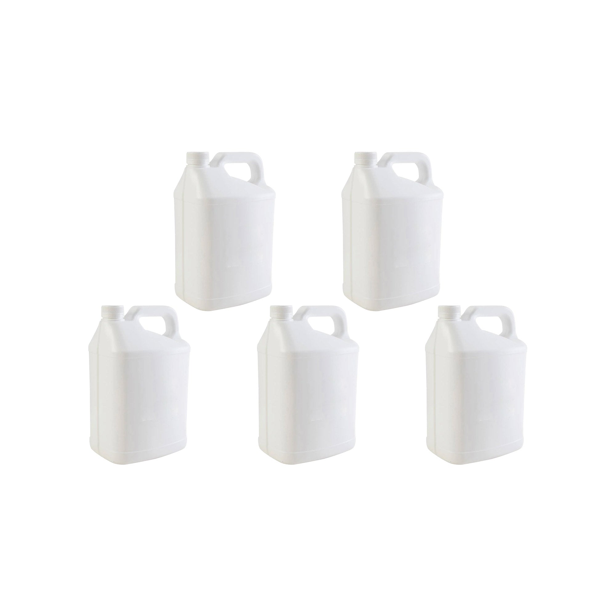 5L white HDPE plastic bottle with tamper evident screw cap, ideal for storing thick liquids safely.