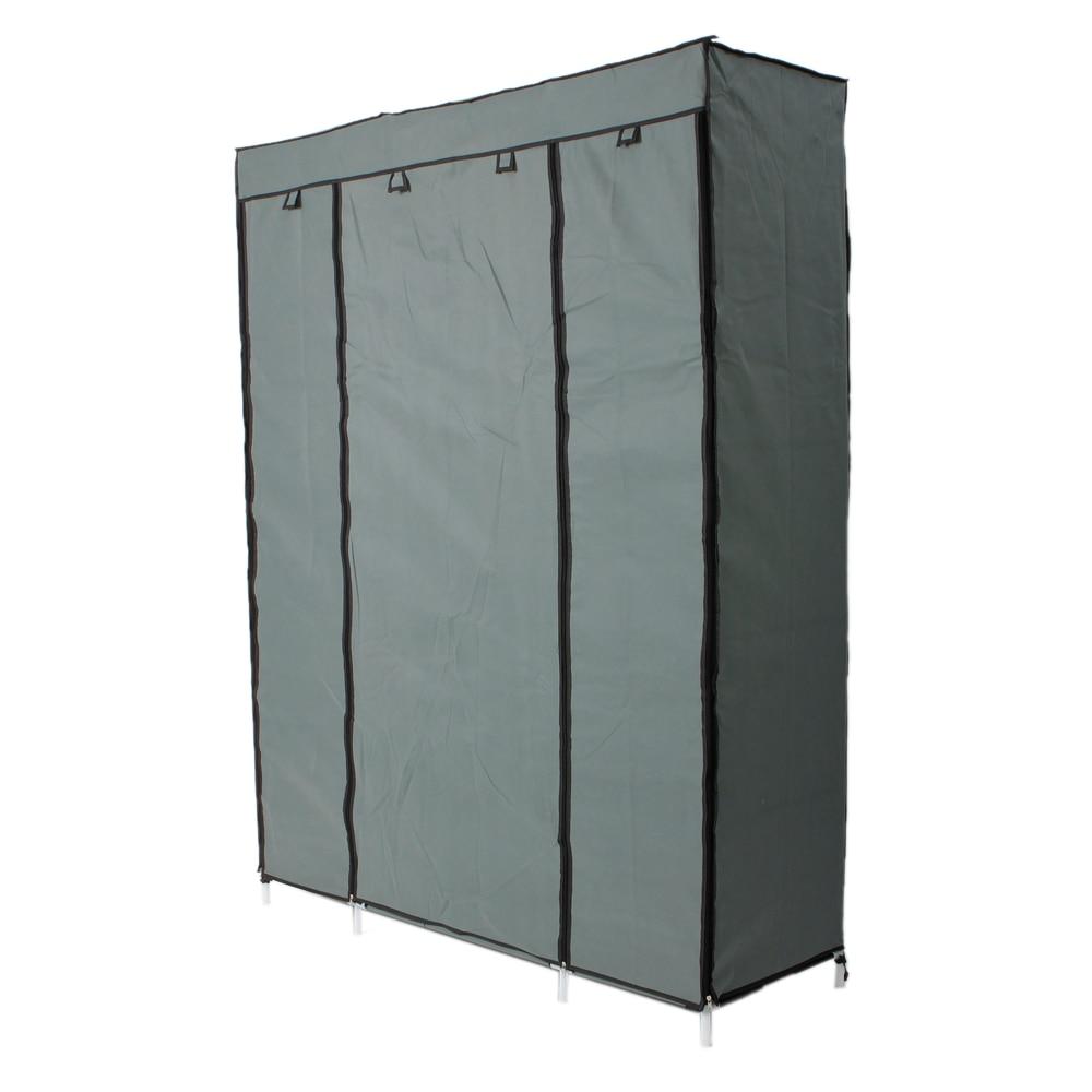 5-layer portable closet in gray and navy, featuring 12 compartments for organized storage.