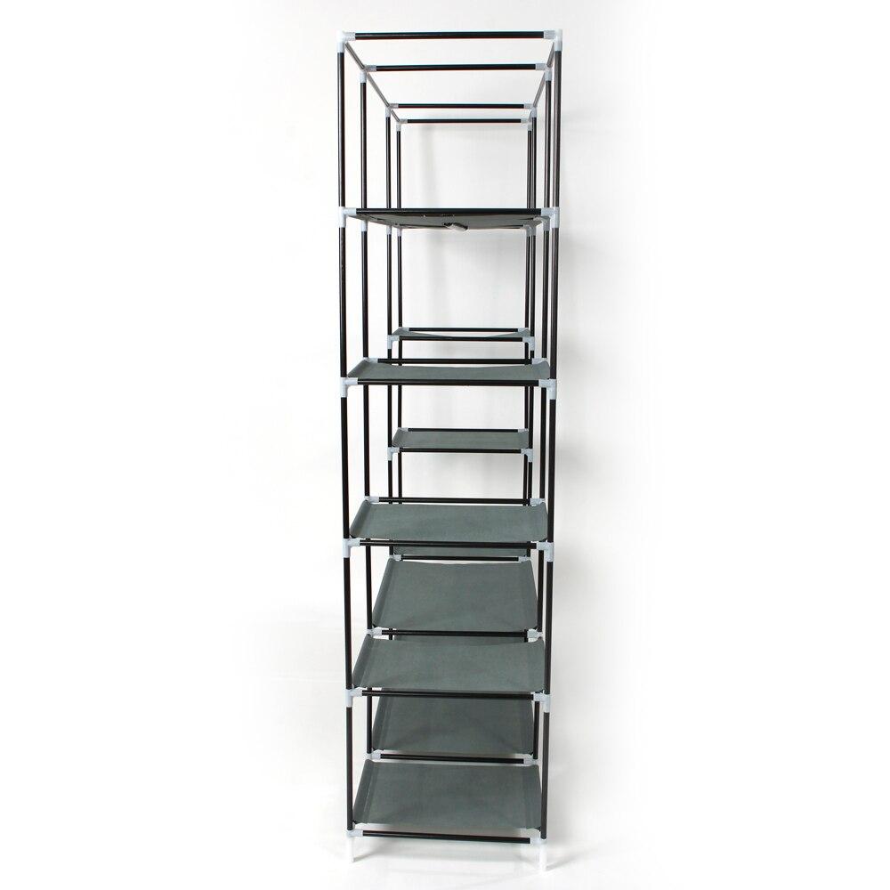 5-layer portable closet in gray and navy, featuring 12 compartments for organized storage.