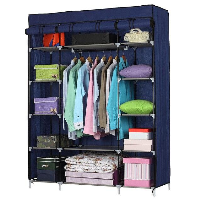 5-layer portable closet in gray and navy, featuring 12 compartments for organized storage.