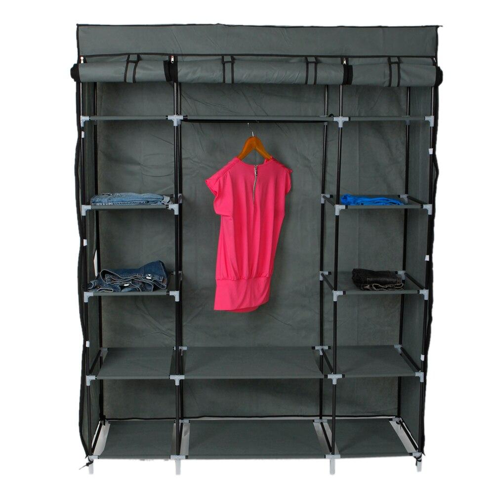 5-layer portable closet in gray and navy, featuring 12 compartments for organized storage.