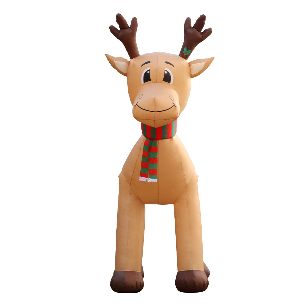 A 5-meter tall inflatable reindeer with a smiling face, illuminated by LED lights, set against a festive backdrop.