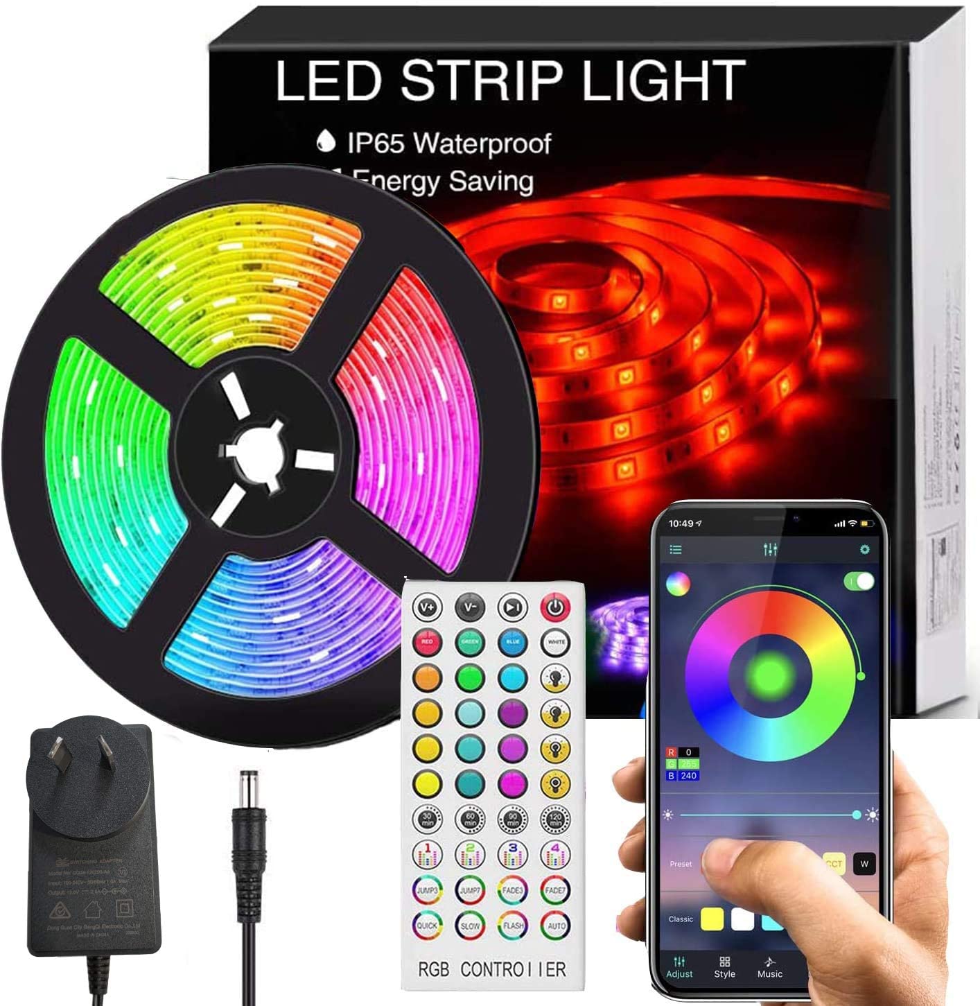 5M LED Strip Lights Rope Light showcasing vibrant colors and remote control features, ideal for bedroom and home decoration.