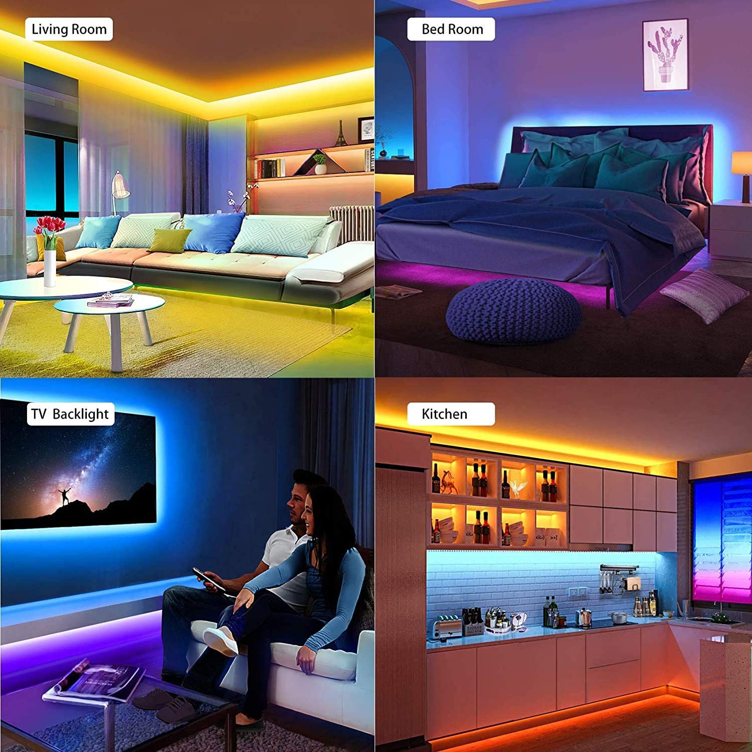 5M LED Strip Lights Rope Light showcasing vibrant colors and remote control features, ideal for bedroom and home decoration.