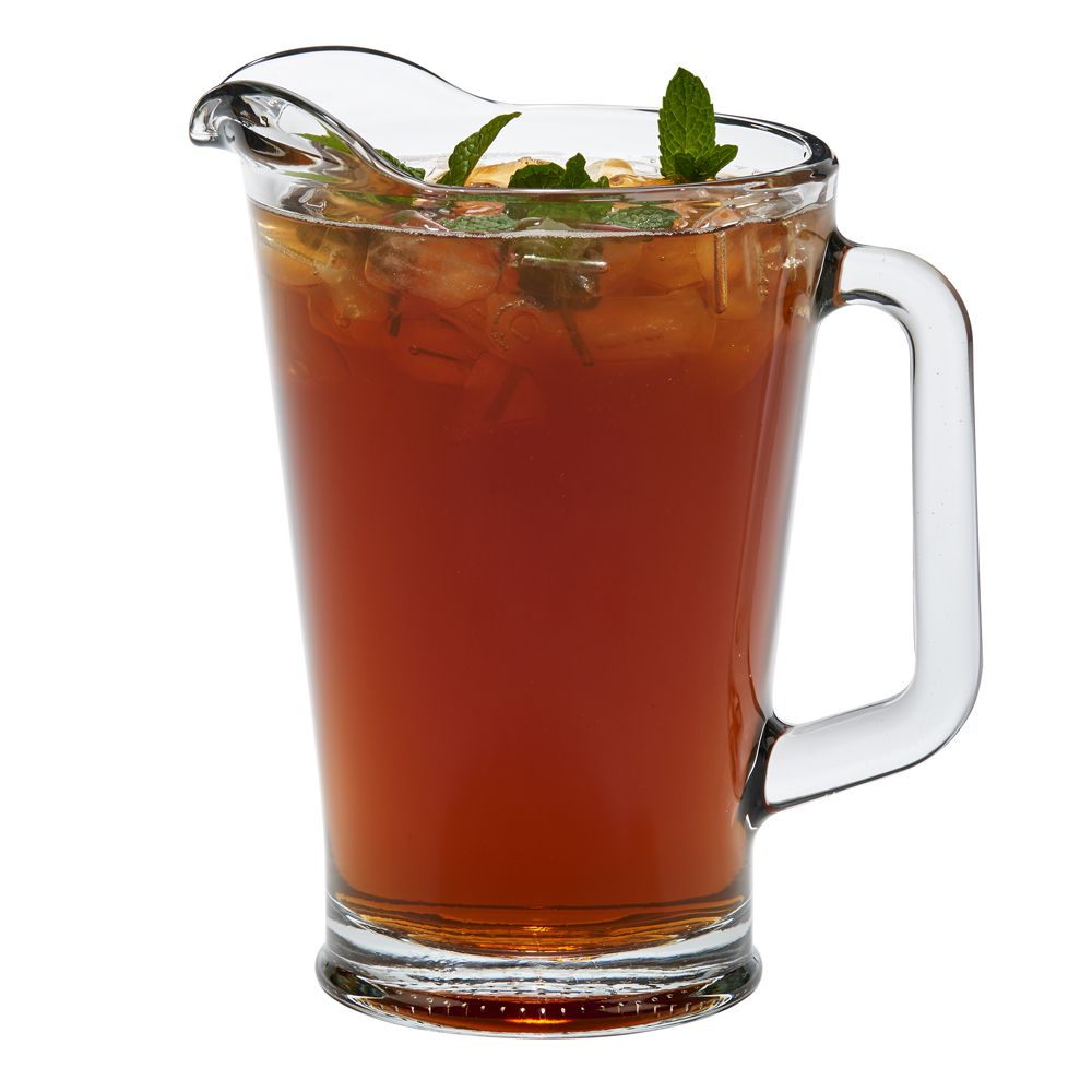 Set of 6 durable glass beverage pitchers, each 60 oz, showcasing elegant design and sturdy construction.