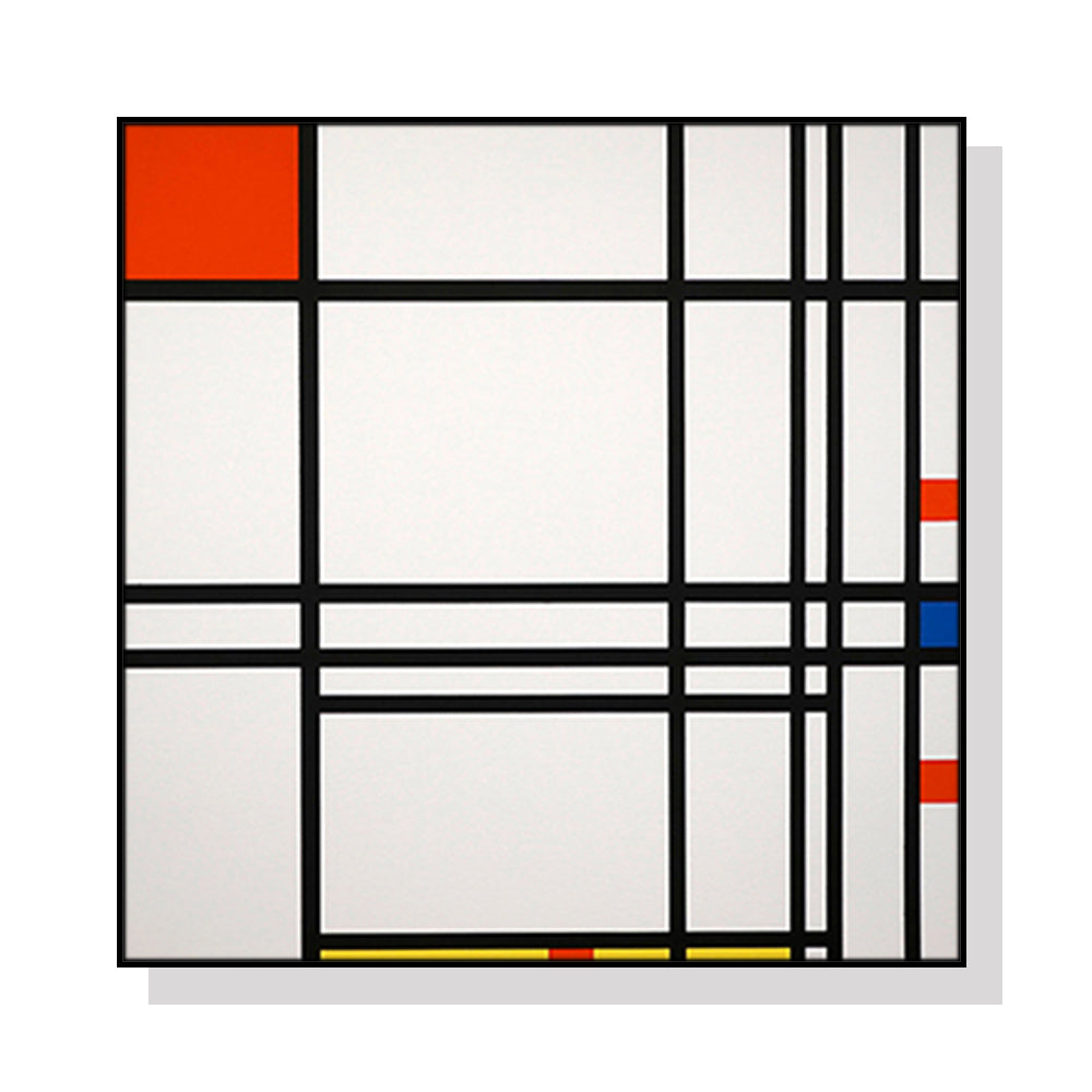 60cmx60cm Abstract Art by Piet Mondrian in a black frame, showcasing vibrant geometric patterns and colors.