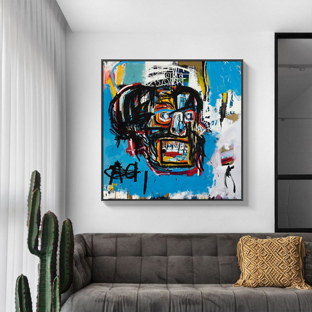 60cmx60cm Blue Head Canvas Wall Art with Black Frame, showcasing vibrant colors and a modern floating design.