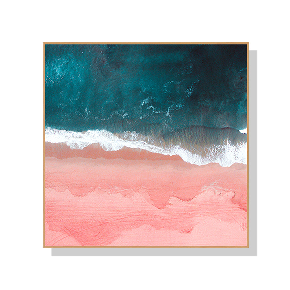 60cmx60cm Pink Sea Wood Frame Canvas Wall Art featuring vibrant colors and a floating frame design, perfect for home decor.