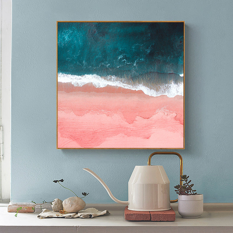 60cmx60cm Pink Sea Wood Frame Canvas Wall Art featuring vibrant colors and a floating frame design, perfect for home decor.