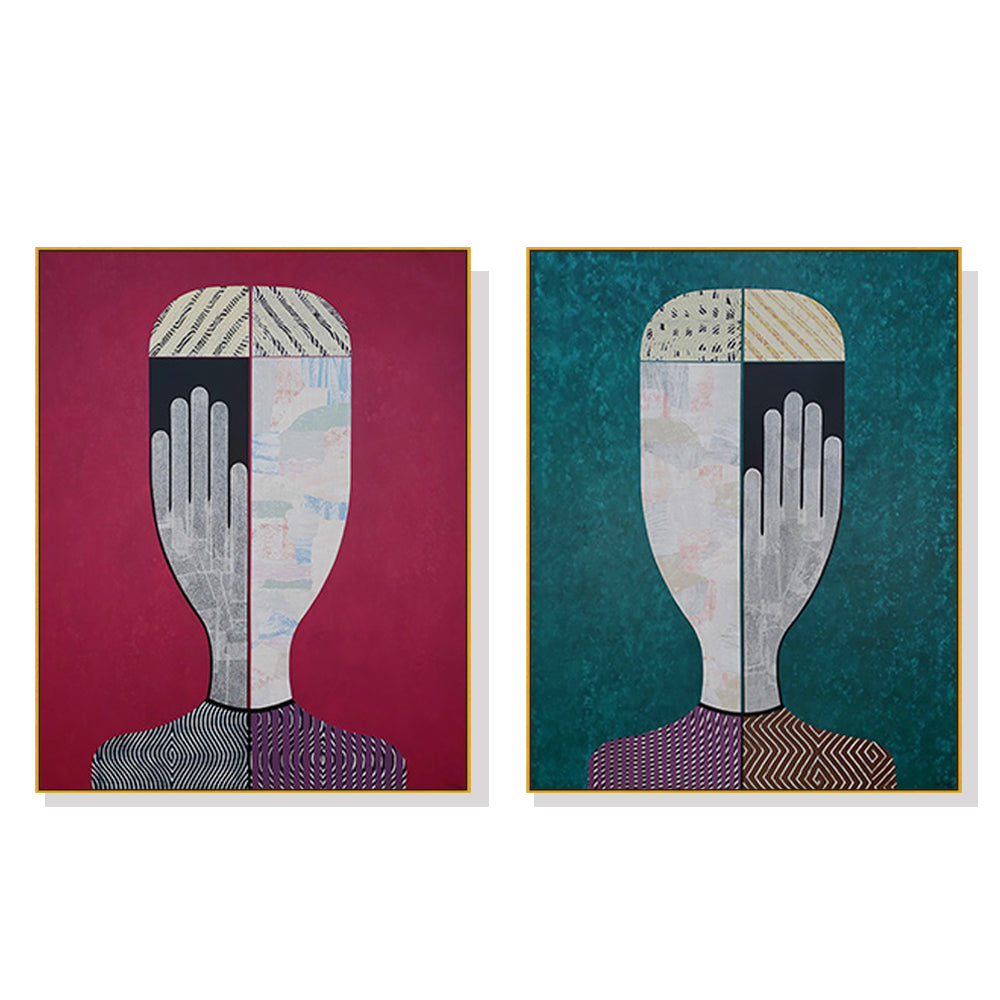 60cmx90cm Abstract Man and Woman canvas wall art in gold frame, showcasing vibrant colors and modern design.