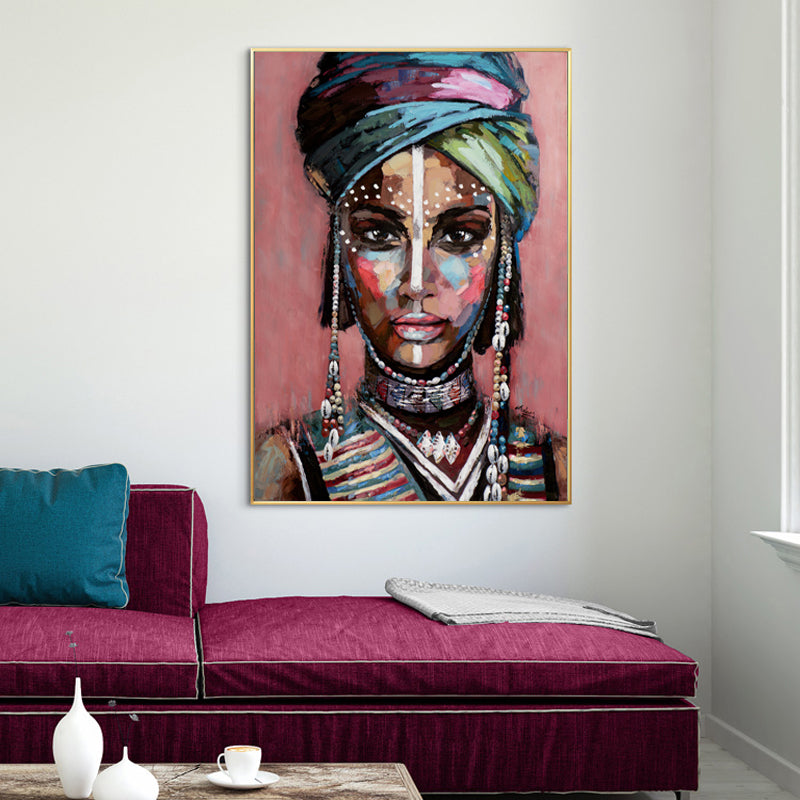 60cmx90cm canvas wall art featuring an African woman in a gold frame, showcasing vibrant colors and intricate details.