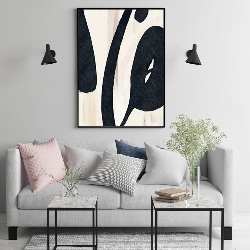 60cmx90cm black ink canvas wall art framed in black, showcasing a modern design perfect for home decor.