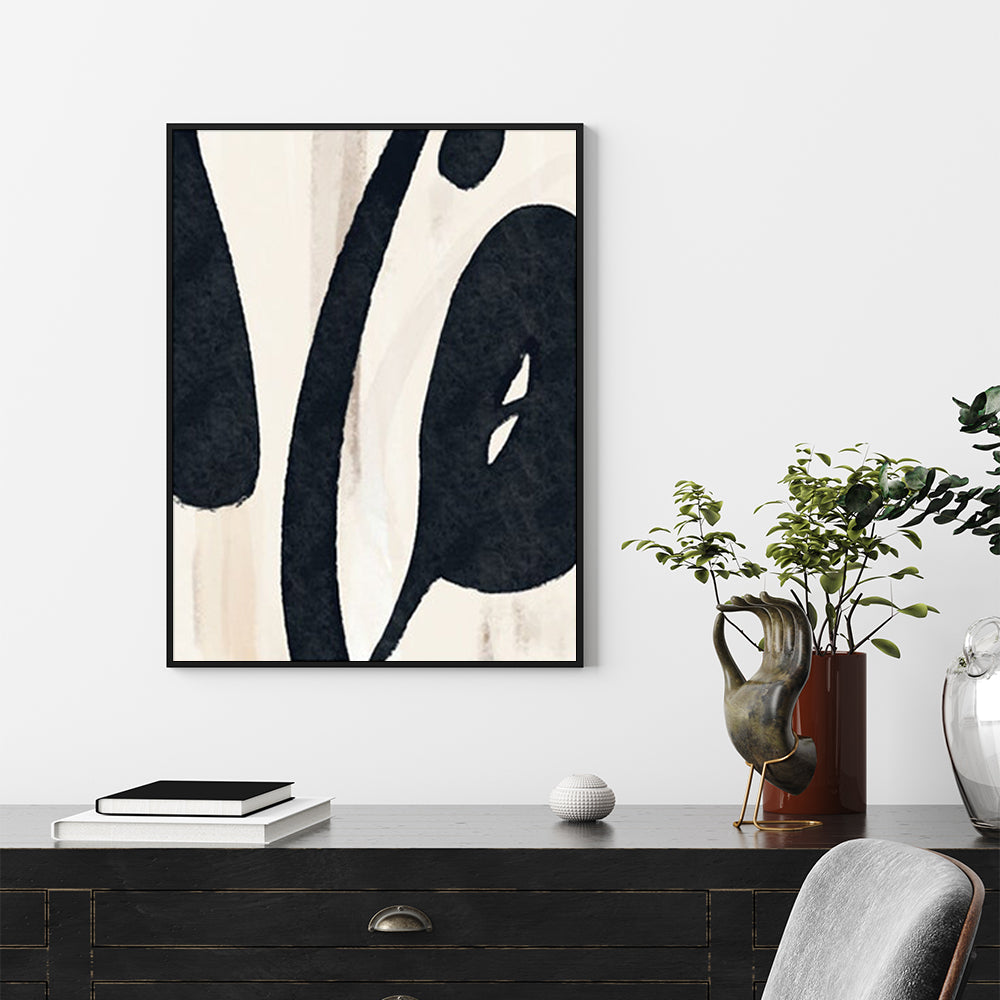 60cmx90cm black ink canvas wall art framed in black, showcasing a modern design perfect for home decor.