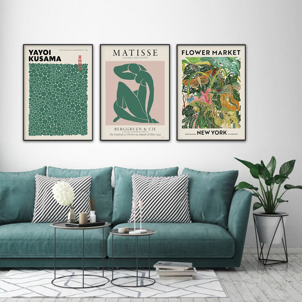 60cmx90cm Flower Market Matisse Print featuring vibrant colors and a modern design, framed and ready to hang.