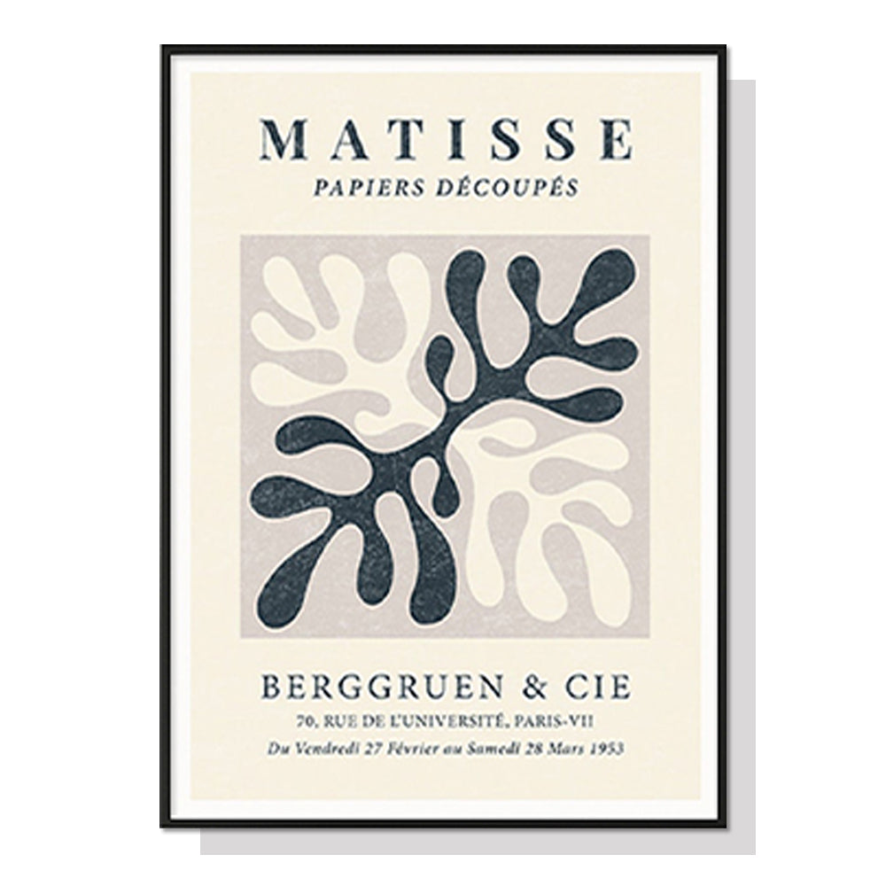 60cmx90cm Henri Matisse canvas wall art in a black frame, showcasing vibrant colors and a floating effect.