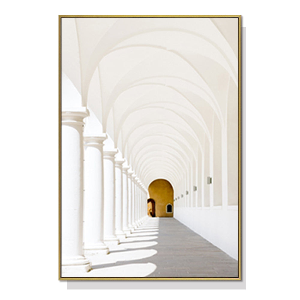 60cmx90cm Long Corridor Style A Canvas Wall Art with a gold frame, showcasing a floating effect and premium quality.