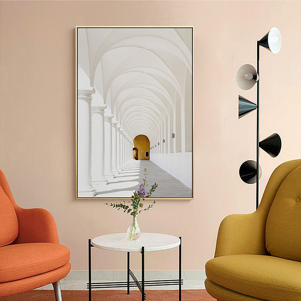 60cmx90cm Long Corridor Style A Canvas Wall Art with a gold frame, showcasing a floating effect and premium quality.