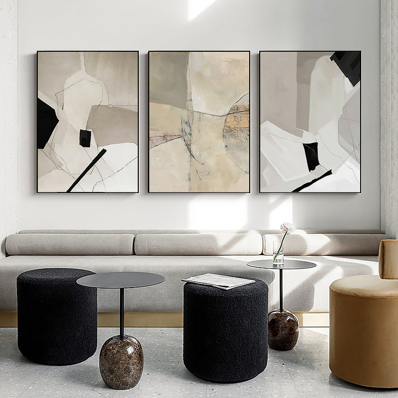 A modern abstract canvas wall art set in a black frame, showcasing vibrant colors and a floating effect, perfect for contemporary home decor.