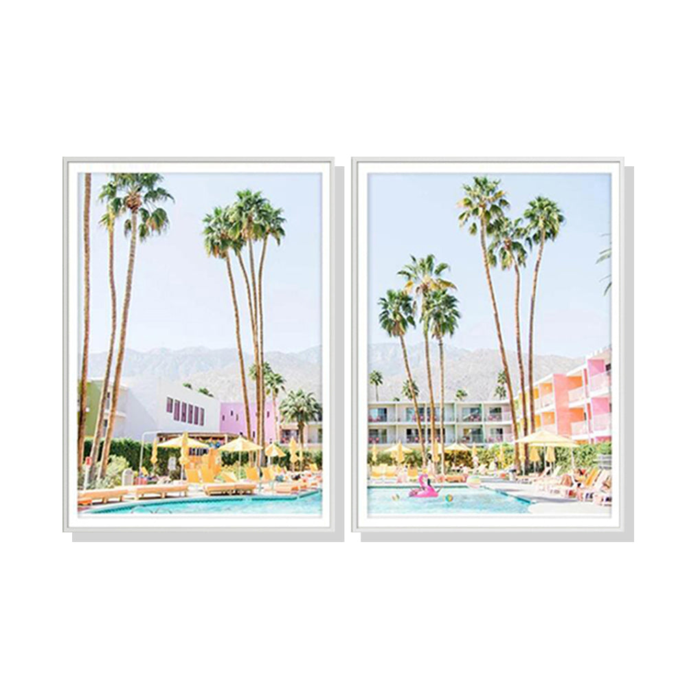 60cmx90cm Saguaro Hotel canvas wall art with a white frame, showcasing a modern design suitable for home decor.