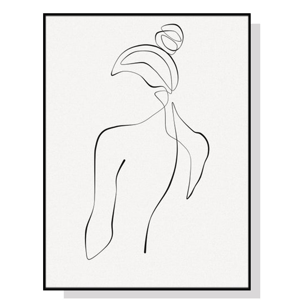 60cmx90cm Woman Back Line Art in a black frame, showcasing elegant minimalist design on premium canvas.